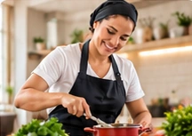 Cozinheira preparando uma refeição